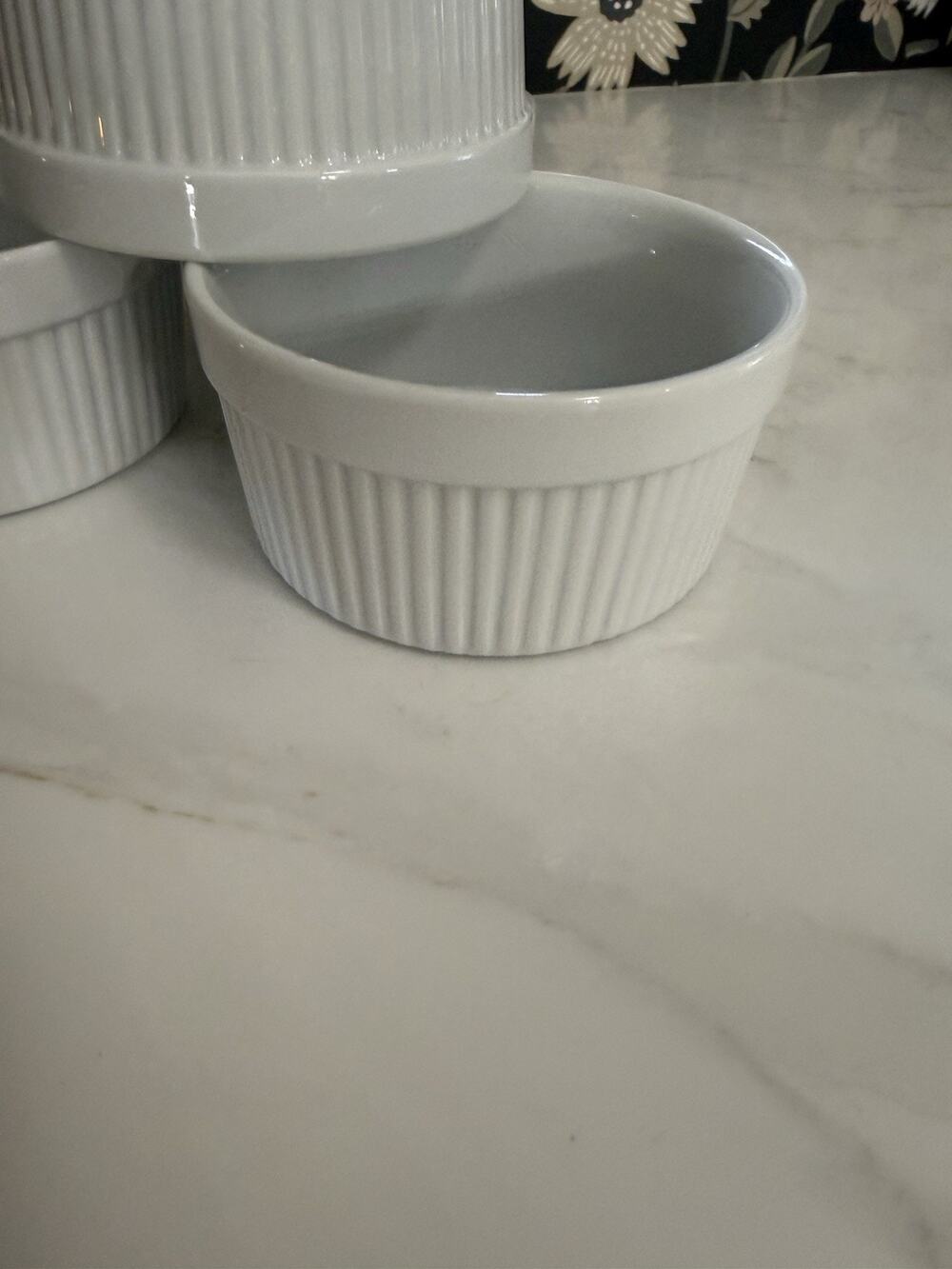 Pier 1 White Ceramic Ribbed 5 in. Ramekin Custard Souffle Dishes